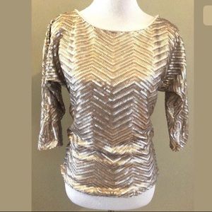 WHBM Sequin Holiday Party Blouse Gold Silver